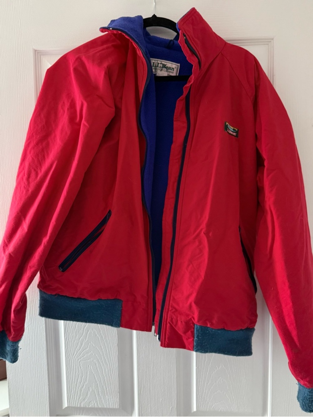 Vintage L.L. Bean Red Bomber Jacket with Blue Fleece Lining